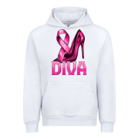 White Breast Cancer Diva Ribbon and Heels Urban Hoodie - texasbilliewilder
