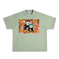 Oil Green Mama Panda And Baby Panda Urban Heavy Tee - Artiststas