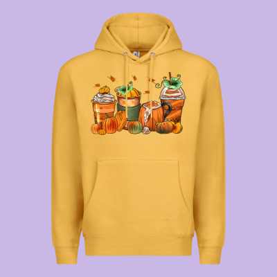 Pumpkins Coffee Cups Premium Hoodie Designed By Zillion Design Studio