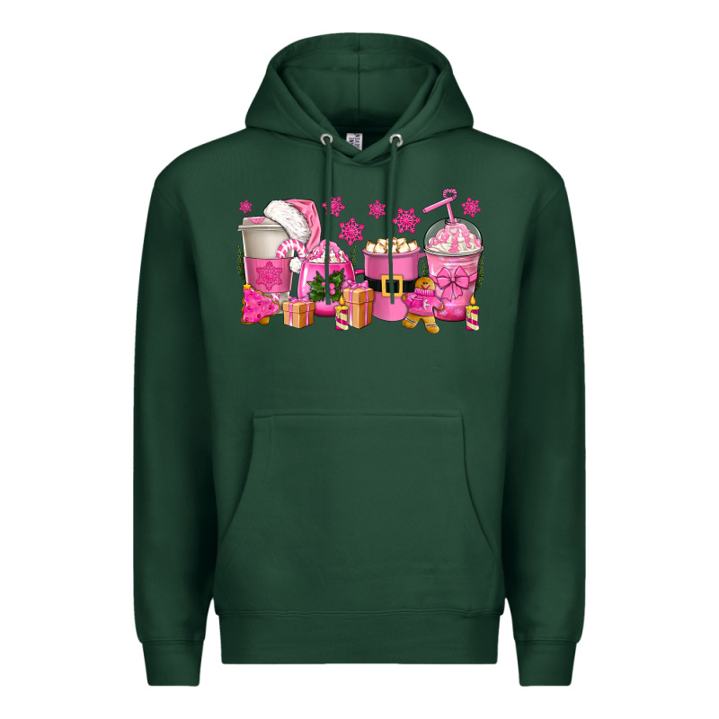 Pink Christmas Coffee Cups Premium Hoodie by texasbilliewilder | Teevron