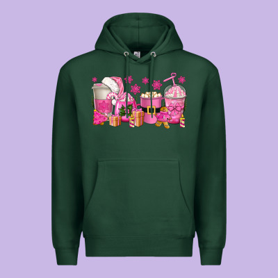 Pink Christmas Coffee Cups Premium Hoodie Designed By Texasbilliewilder