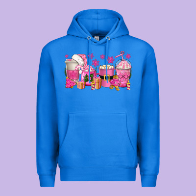 Pink Christmas Coffee Cups Premium Hoodie Designed By Texasbilliewilder