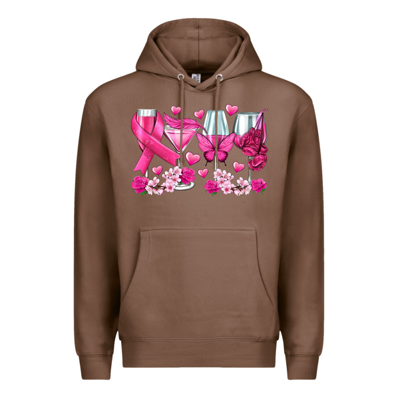 Breast Cancer Wine Glasses Premium Hoodie by texasbilliewilder | Teevron
