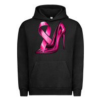 Pigment Black Breast Cancer Ribbon and Heels Urban Hoodie - texasbilliewilder
