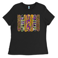 Black mardi gras fleur de lis cowhide serape leopard glitter brushstrokes Ladies Tee - Artiststas