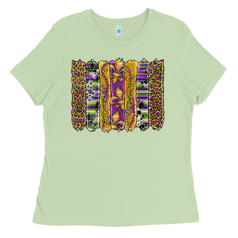 Mardi Gras Fleur De Lis Cowhide Serape Leopard Glitter Brushstrokes Ladies Tee by Artiststas | Teevron