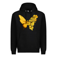 Black flowers and childhood cancer ribbon butterfly Premium Hoodie - texasbilliewilder