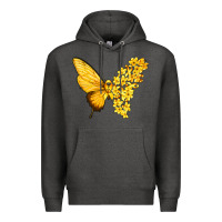 Charcoal Heather flowers and childhood cancer ribbon butterfly Premium Hoodie - texasbilliewilder