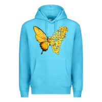 Ocean Blue flowers and childhood cancer ribbon butterfly Premium Hoodie - texasbilliewilder