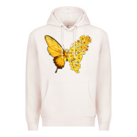 Pale Pink flowers and childhood cancer ribbon butterfly Premium Hoodie - texasbilliewilder