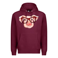 Burgundy pig with red glasses Premium Hoodie - RanaPortraitStore