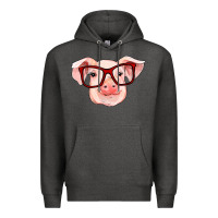 Charcoal Heather pig with red glasses Premium Hoodie - RanaPortraitStore