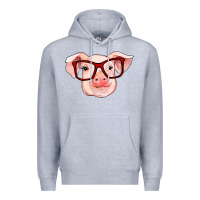 Heather Grey pig with red glasses Premium Hoodie - RanaPortraitStore