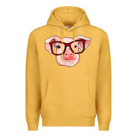 Mustard pig with red glasses Premium Hoodie - RanaPortraitStore