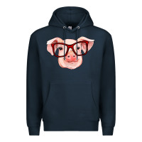 Navy pig with red glasses Premium Hoodie - RanaPortraitStore