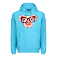 Ocean Blue pig with red glasses Premium Hoodie - RanaPortraitStore