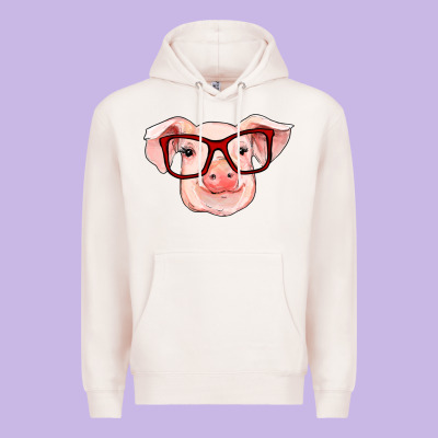 Pig With Red Glasses Premium Hoodie Designed By Ranaportraitstore
