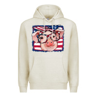 Oatmeal Heather american flag pig Premium Hoodie - RanaPortraitStore