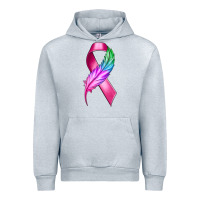 Heather Grey Breast Cancer Ribbon with Feather Urban Hoodie - texasbilliewilder