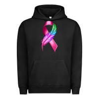 Pigment Black Breast Cancer Ribbon with Feather Urban Hoodie - texasbilliewilder