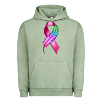Pigment Oil Green Breast Cancer Ribbon with Feather Urban Hoodie - texasbilliewilder