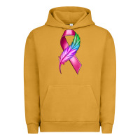 Pigment Peanut Butter Breast Cancer Ribbon with Feather Urban Hoodie - texasbilliewilder