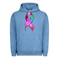 Pigment Pebble Blue Breast Cancer Ribbon with Feather Urban Hoodie - texasbilliewilder
