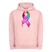 Pigment Salmon Breast Cancer Ribbon with Feather Urban Hoodie - texasbilliewilder