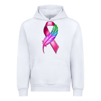 White Breast Cancer Ribbon with Feather Urban Hoodie - texasbilliewilder