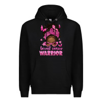 Black afro messy bun breast cancer warrior Premium Hoodie - texasbilliewilder