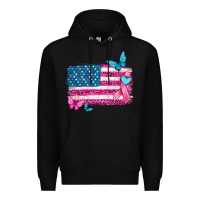 Black American flag breast cancer with ribbon Premium Hoodie - texasbilliewilder