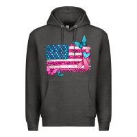 Charcoal Heather American flag breast cancer with ribbon Premium Hoodie - texasbilliewilder