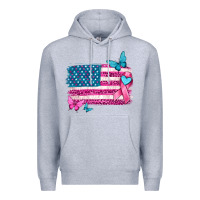 Heather Grey American flag breast cancer with ribbon Premium Hoodie - texasbilliewilder
