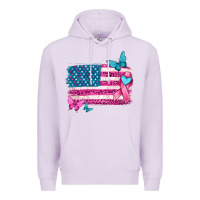 Lilac American flag breast cancer with ribbon Premium Hoodie - texasbilliewilder