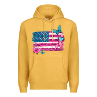 Mustard American flag breast cancer with ribbon Premium Hoodie - texasbilliewilder