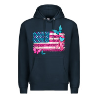 Navy American flag breast cancer with ribbon Premium Hoodie - texasbilliewilder