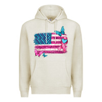 Oatmeal Heather American flag breast cancer with ribbon Premium Hoodie - texasbilliewilder