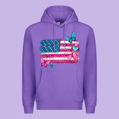 American Flag Breast Cancer With Ribbon Premium Hoodie Designed By Texasbilliewilder