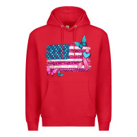 Red American flag breast cancer with ribbon Premium Hoodie - texasbilliewilder