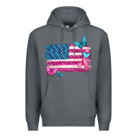 Rock American flag breast cancer with ribbon Premium Hoodie - texasbilliewilder