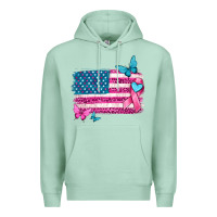 Seafoam American flag breast cancer with ribbon Premium Hoodie - texasbilliewilder