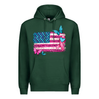 Sports Green American flag breast cancer with ribbon Premium Hoodie - texasbilliewilder