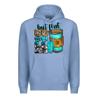 Colony Blue but first coffee Premium Hoodie - Zillion Design Studio