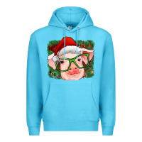 Ocean Blue christmas pig Premium Hoodie - RanaPortraitStore