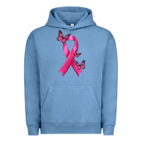 Pigment Pebble Blue Breast Cancer Ribbon with Butterfly Urban Hoodie - texasbilliewilder