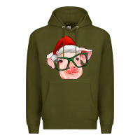 Army Green christmas pig with santa claus hat Premium Hoodie - RanaPortraitStore