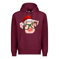Burgundy christmas pig with santa claus hat Premium Hoodie - RanaPortraitStore