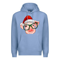 Colony Blue christmas pig with santa claus hat Premium Hoodie - RanaPortraitStore