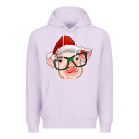 Lilac christmas pig with santa claus hat Premium Hoodie - RanaPortraitStore