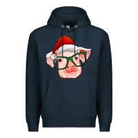 Navy christmas pig with santa claus hat Premium Hoodie - RanaPortraitStore